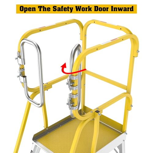 4 Step Ladder Aluminum Rolling Platform Ladders with 360° Guardrail System, Industrial Safety Non-Slip Rolling Ladder with Wheels for Warehouse, Garage, 375 lbs Capacity - size: 4 Step