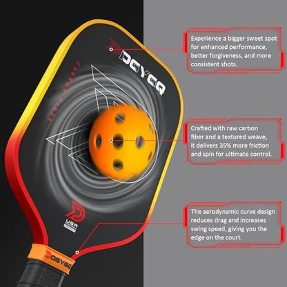 DGYGQ Pickleball Paddles - Professional Carbon Fiber Paddle with Honeycomb Core Pickleball Rackets - Lightweight Precision & Enhanced Shock Absorption for High Spin (Yellow-Orange Ombre)