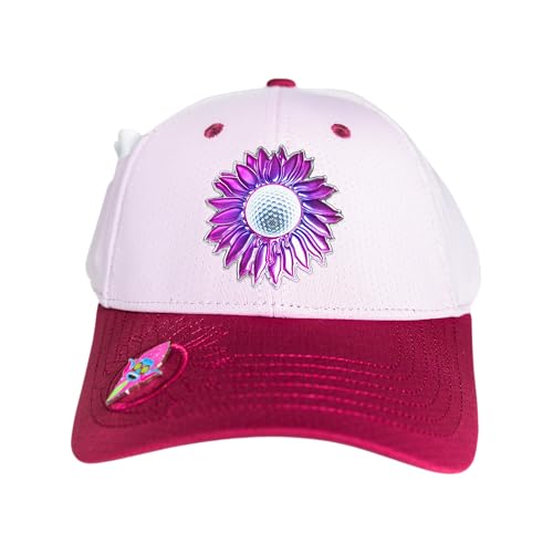Ladies Adjustable Hats - Tee Holder with Tees & Bill Magnet with Ball Marker - 100% Custom Made - color: Pinkadelic Burst, style: Center