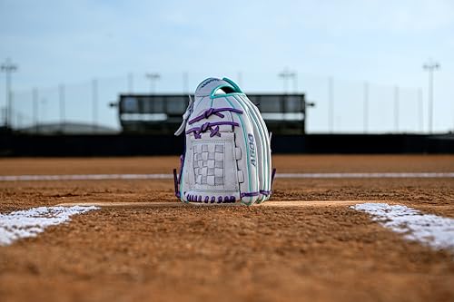 Wilson 2026 A500 Siren Fastpitch Softball Gloves - color: White/Seafoam/Purple, size: Infield/Pitcher: 12"