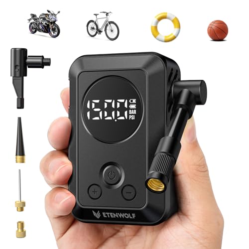 ETENWOLF Mini Bike Pump,20s Fast Inflate Bicycle Pump with Guage,150PSI Portable Electric Bike Air Pump with Presta and Schrader Valve for Mountain Bike,Road Bike,Motorcycle,Car,Sport Ball - color: Black