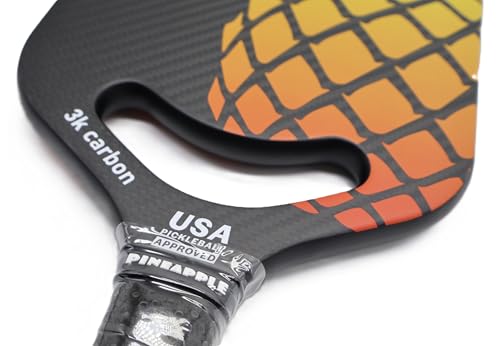 Pickleball Paddle – Edgeless 3K Carbon Fiber Face, 16MM Honeycomb Core, Lightweight 8oz – Elongated Shape for Spin & Control – Pineapple Pickleball