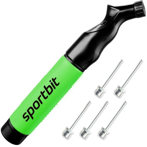 SPORTBIT Ball Pump for Sports Balls - Push & Pull Inflating System - Hand Pump for Exercise Balls - Volleyball Pump, Basketball Inflator, Ball Air Pump - Goes with 5 Needles Set - color: GREEN