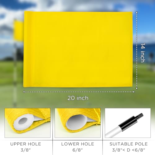 KINGTOP Standard Golf Flags with Tube Inserted, All 20" L x 14" H, Practice Putting Green Flag for Yard, Tournament Course, 420D Nylon PGA Regulation Chipping Pin Flag - color: 20x14 Inch- Blank Yellow- 3pk