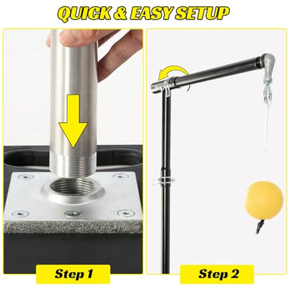 JASCOPRO Adjustable Baseball Hitting Trainer with Solid Metal Base, Aluminum Pole Batting Trainer with Ball and Cord, 10–33 Inch Height Adjustable Swing Trainer for Baseball & Softball Practice