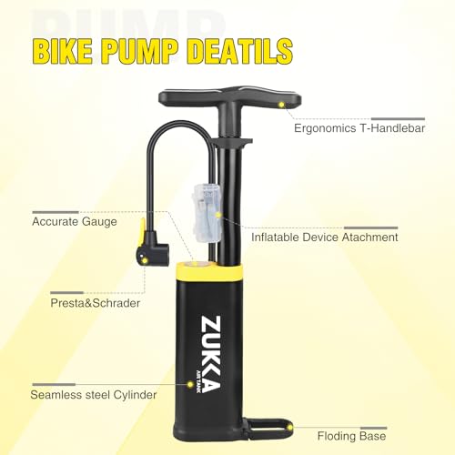 ZUKKA Bike Floor Pump with Gauge 160 PSI High Pressure Bicycle Air Pump Fits Presta and Schrader Valve Bike Tire Pump for MTB Road Bike,Soccer Basketball, Ball