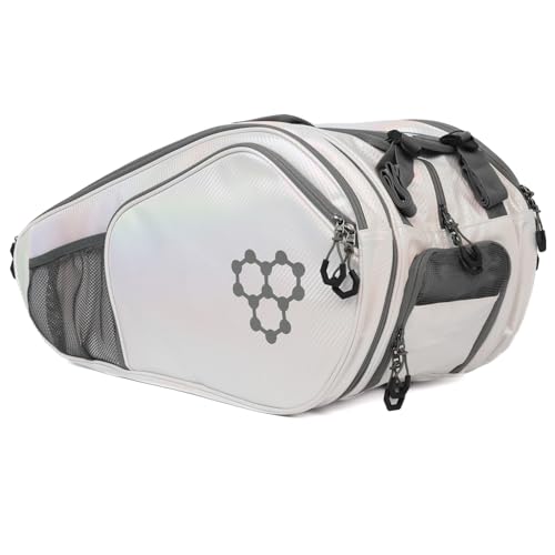 CRBN Pickleball - Pro Team Tour Pickleball Paddle Bag with Built-In Zip-Off Sling Bag - Padded Side Pockets for 6 Paddles, Shoes & More - color: Pearl