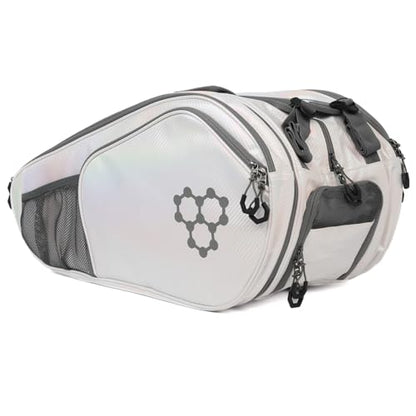 CRBN Pickleball - Pro Team Tour Pickleball Paddle Bag with Built-In Zip-Off Sling Bag - Padded Side Pockets for 6 Paddles, Shoes & More - color: Pearl