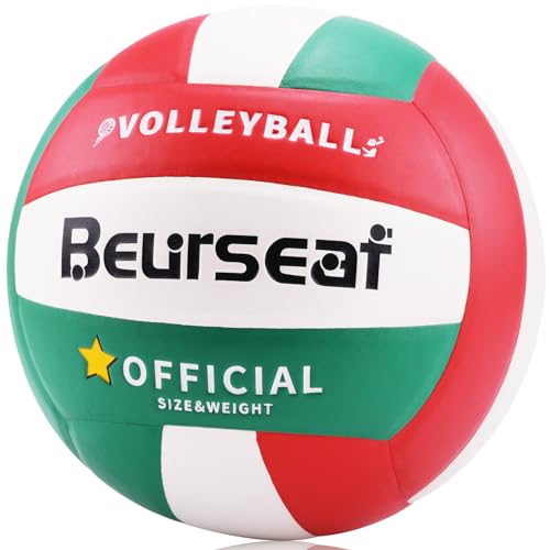 Volleyball, Soft Touch Beach Volleyball, Indoor Outdoor Volleyball for Beach Game Training, Official Size 5 - color: Red/Green/White
