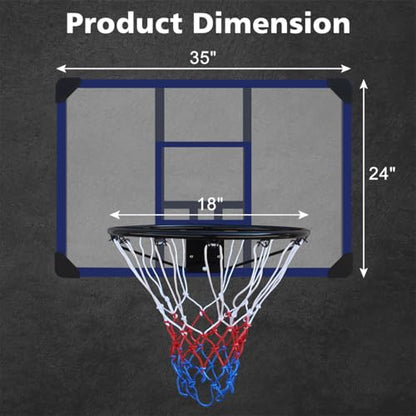Wall-Mounted Basketball Hoop, 35 X 24 Inches Shatterproof Back, Folding Hoop, Durable and All-Weather Mesh for Indoor and Outdoor Use