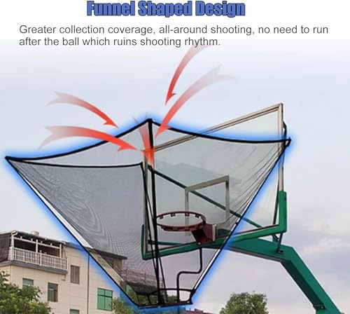 Inside Outside Hanging Basketball Hoop Return Attachment Lightweight Basketball Shooting Trainer Aid, Portable Basketball Rebounder Net Ball Return System with Chute