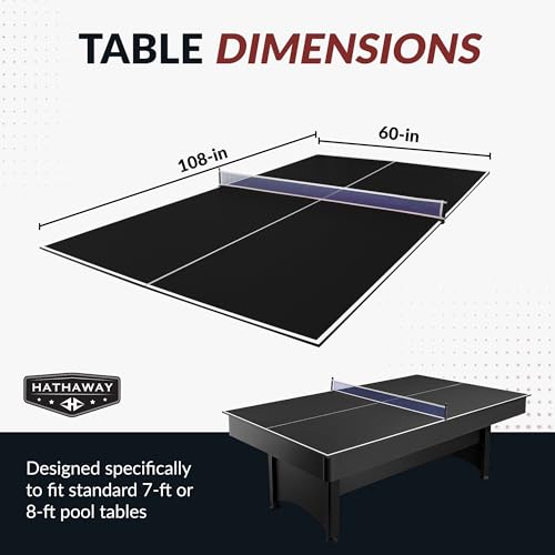 Hathaway 9 ft Quick Set Table Tennis Conversion Top – Regulation Sized, Foldable, Durable Engineered Surface, Protection Pads – Indoor Ping Pong Table Topper for Pool Table w/Net & Posts