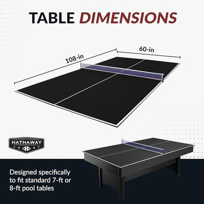 Hathaway 9 ft Quick Set Table Tennis Conversion Top – Regulation Sized, Foldable, Durable Engineered Surface, Protection Pads – Indoor Ping Pong Table Topper for Pool Table w/Net & Posts