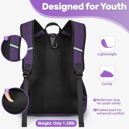 KAVIGOR Youth Baseball Bag, Softball Bag for Girls & Boys, Kids Tball Backpack with Shoes Compartment - color: Purple