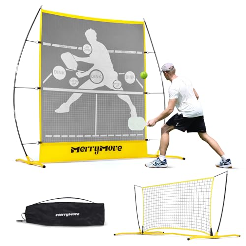Pickleball Practice Rebounder Net: Pickleball Rebounder or 6FT Mini Pickle Ball Net Portable for Outdoor Driveway Backyard and Indoor Garage - 2in1 Trainer for Dink Volley Training - color: Yellow