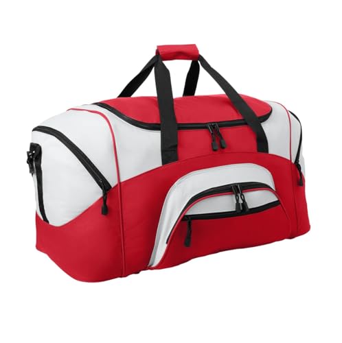 Personalized Large Duffel Bag, Football, Soccer, Basketball, Baseball, Athlete Gift, Sport Bag, Embroidered Name, Red/Grey - color: Red/Grey