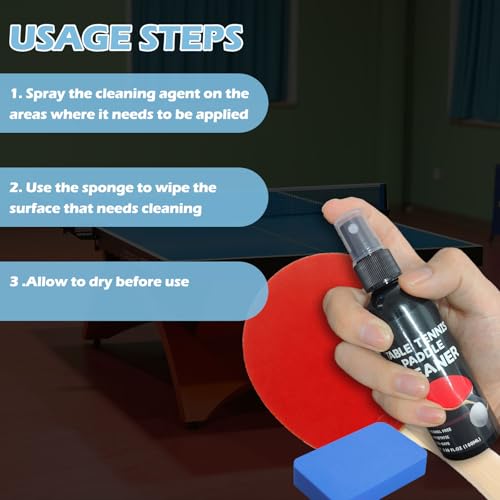 200ml Table Tennis Paddle Cleaner Spray and Table Tennis Rubber Cleaner Sponge - Strips Impacted Residue and Increases Spin and Control - Transparent