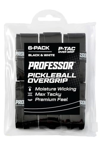 Professor P-Tac Pickleball Paddle Overgrip – Max Tacky, Moisture-Wicking Grip Tape for Pickleball Paddles in 6 & 12 Packs, Anti-Slip & Durable Overgrip for Control & Enhanced Performance - color: Black - 6-Pack