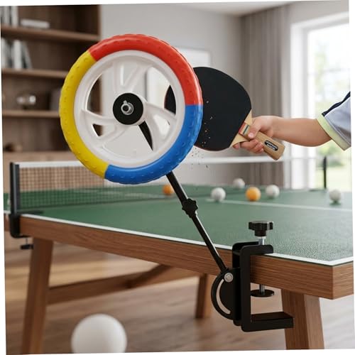 Adjustable Table Tennis Trainer Solo Practice Device with Colourful Spinning Wheel for Topspin & Stroke Training Fits Standard Tables