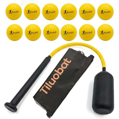 Baseball Swing Trainer Bat with 12 Soft Practice Balls & Carry Bag - Kinetic Chain Hitting Mechanics Tool with Adjustable Grip, Nylon Rope Centrifugal Force Corrector for All Skill Levels
