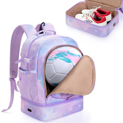Smasrob Soccer Bags for Girls with Separate Ball Pocket and Shoe Compartment, Sports Backpack for Soccer, Basketball, Volleyball - color: Purple