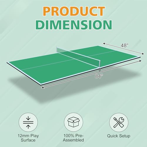 7 * 4ft Portable Ping Pong Table Top, Foldable Ping Pong Table Topper for Pool Table with Net & Premium Foam Padding - color: Green