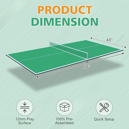 7 * 4ft Portable Ping Pong Table Top, Foldable Ping Pong Table Topper for Pool Table with Net & Premium Foam Padding - color: Green