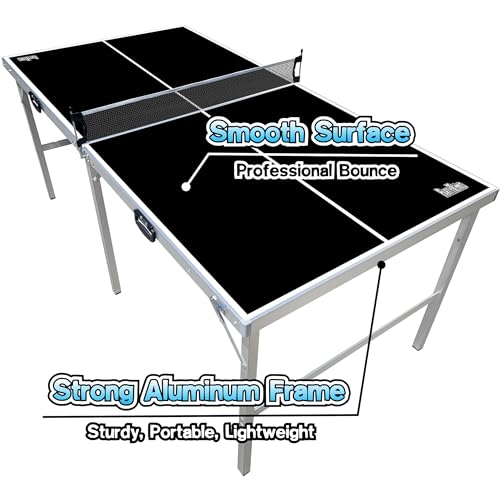 PartyLife 6 ft x 3 ft Ping Pong Table Tennis Table | Mid-Size Portable Folding Indoor Outdoor Ping Pong Table Tennis Table w/Optional LED Lights | Kids & Adults | Game Room | Not Full Size | Game Kit