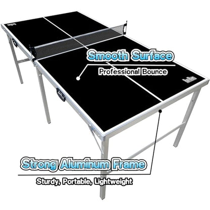 PartyLife 6 ft x 3 ft Ping Pong Table Tennis Table | Mid-Size Portable Folding Indoor Outdoor Ping Pong Table Tennis Table w/Optional LED Lights | Kids & Adults | Game Room | Not Full Size | Game Kit
