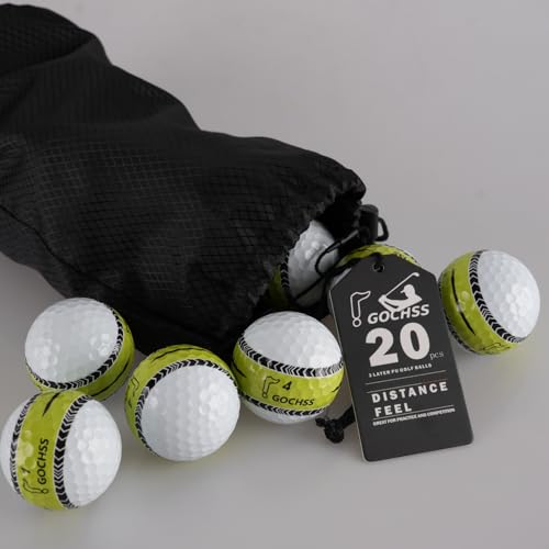 2-Layer Surlyn Golf Balls with Green Aiming Line, 332 Dimples, Low Spin, Long Distance Over 30 Yards, Durable Golf Balls for Amateur, Junior, Lady – 20 Pack