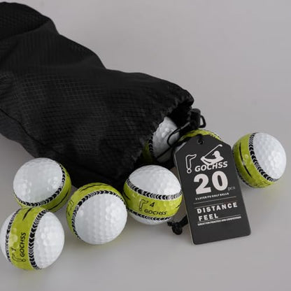 2-Layer Surlyn Golf Balls with Green Aiming Line, 332 Dimples, Low Spin, Long Distance Over 30 Yards, Durable Golf Balls for Amateur, Junior, Lady – 20 Pack