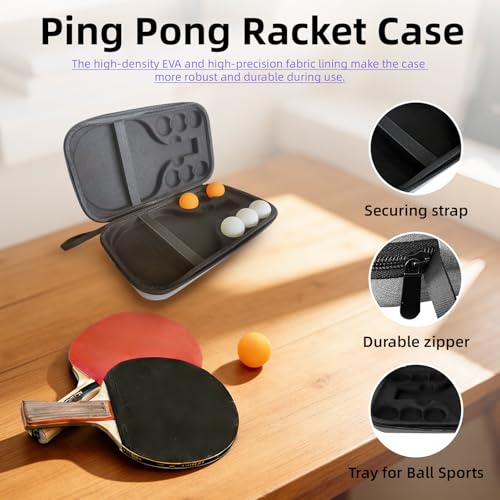 Table Tennis Paddle Case with 6 Table Tennis, Case Fits for 2 Paddles and 6 Balls, Cyber Shape Hard Cover Large Capacity Container Bag, Waterproof and shockproof