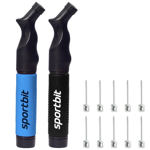 SPORTBIT Ball Pump for Sports Balls - Push & Pull Inflating System - Hand Pump for Exercise Balls - Volleyball Pump, Basketball Inflator, Ball Air Pump - Goes with 5 Needles Set - color: BLUE + BLACK