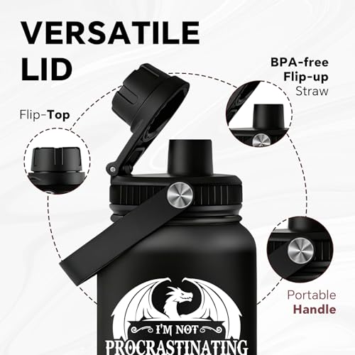 Fufandi Dnd Gifts for Men, Dungeon Master Mug - Dungeons and Dragons Gifts, Gamer Gift, Gaming Mug - D&D Lovers Gamer Gift - Dnd Water Bottle 32oz - color: Dnd Black