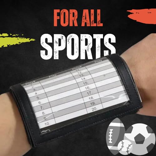 DD QB Playbook Wristband Youth and Adult Size - Black Football Quarterback Play Wristbands - Wrist Coach for All Sports with 3 Compartments
