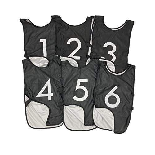 LVL10 Pro Sports Pinnies - Reversible Numbered Pinnies with Premium Fabric, Comfortable Fit and Fade-Resistant Print - 6 Pack - color: Black/White, size: Kids Small, style: 6 Pack (1-6)