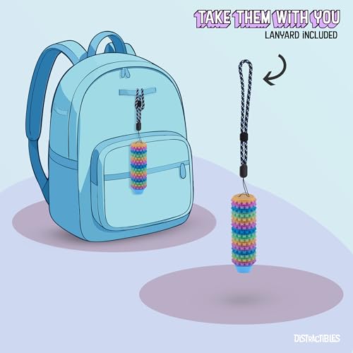 Distractibles Spike Roller Clicker, Tactile Pain Stim Fidget with Clicker Switch, Pain Stimulation Roller with Lanyard (Rainbow) - color: Rainbow