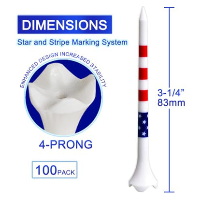 Golf Tees Professional Plastic Golf Tees 3-1/4" - 100 Pack, 4-Prong Golf Tees Plastic, Minimize Friction and Side Spin,Enhanced Durability & Stability, Unbreakable Long Plastic Tees