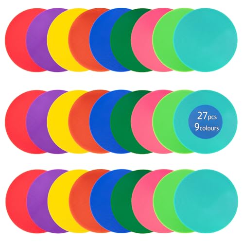 Spot Markers 9 Inch 10 Inch Non Slip Rubber Floor Markers Flat Field Cones Poly Dots for Soccer Basketball Sports Speed Agility Training and Drills - style: 9inch 27pcs