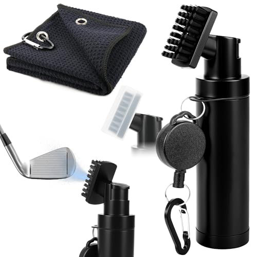 Golf Clubs Cleaning Kits, Golf Brush and Towel, Club Cleaner Accessories with Retractable Squeeze 5 oz Water Bottle, Groove Scrubber Cleaner for Golf Cart Accessories Gift Stuff for Men Women
