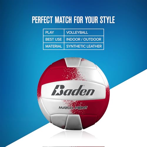 Baden | Match Point | Cushioned Synthetic Leather | Outdoor Recreation Backyard Volleyball + College Camp Ball | Official Size 5 - color: Red/White
