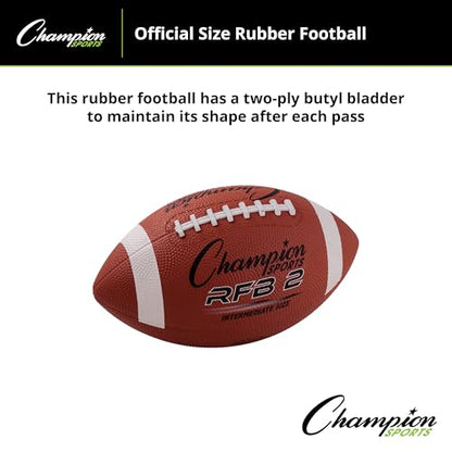 Champion Sports Rubber Football – Durable All-Weather Ball for Pee Wee to Official Sizes, Indoor & Outdoor Play - style: Intermediate Size