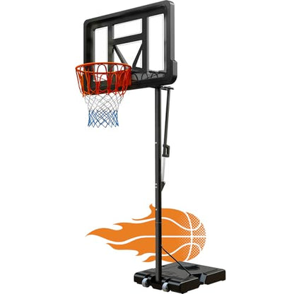 Basketball Hoop Outdoor, 7.7-10ft Height Adjustable, Portable Basketball Hoop & Goal with Fillable Base & 2 Wheels, 44"×30" Backboard for Backyard/Driveway/Indoor, Large