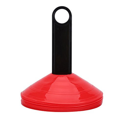 10 Pack Soccer Cones Field Markers Football Training Discs, with Carrying Handle for Speed Agility Training Skateboard Parking Traffic - color: Red