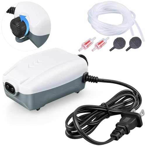 Dual Outlet Aquarium Electric Air Pump, Whisper Adjustable Fish Tank Aerator, Quiet Oxygen Pump with Accessories for 20 to 100 Gallon - style: 3W-80GPH