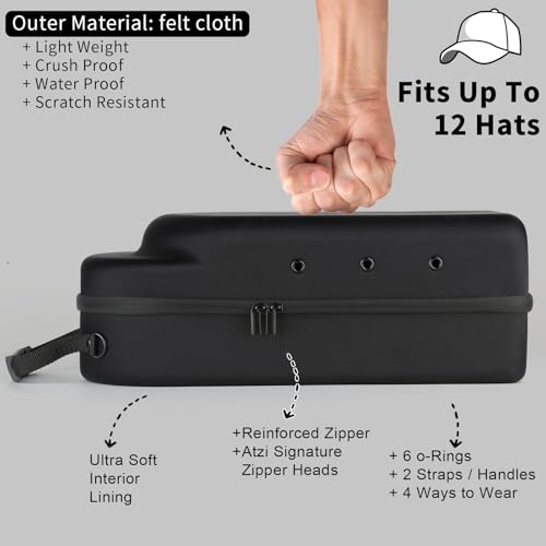 GERMUN Hard baseball hat case, Hat Carrier Travel Case with Adjustable Shoulder Strap, Hat cap case for 12 Baseball Caps - Perfect for Traveling & At-Home Storage (Black) - color: 12 Black