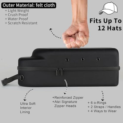 GERMUN Hard baseball hat case, Hat Carrier Travel Case with Adjustable Shoulder Strap, Hat cap case for 12 Baseball Caps - Perfect for Traveling & At-Home Storage (Black) - color: 12 Black