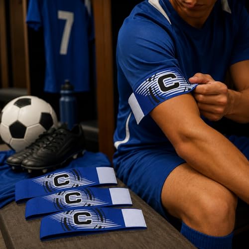LUOZZY 3pcs Soccer Captain Armband Adjustable Football Basketball Player Armband Team Leader Armlets Elastic Arm Bands, Blue
