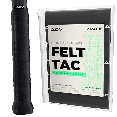 ADV Dry Tennis Overgrip Tape - 3, 6, 12, 30, 60 Pack - FeltTac Tennis Racket Grip Tape - Ultra Absorbent Tennis Grip Tape - Comfort Tennis Racket Grips - Tennis Grips Overgrip - color: 12-Pack Black
