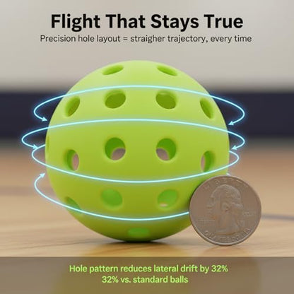 Outdoor Pickleball Balls 40 Holes 74mm, One-Piece Molded Professional Pickleballs